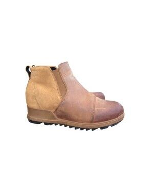Sorel Evie II Wedge Waterproof Brown Leather Ankle Chelsea Boot Outdoor Women 8